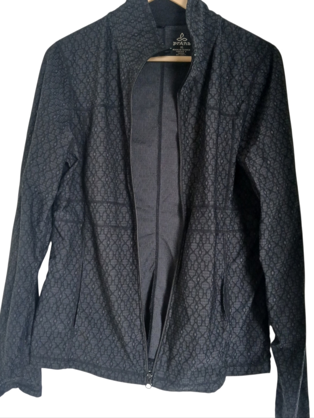 prAna Reeve Jacket Jacquard Knit High Seam Details Grey Black Size XL